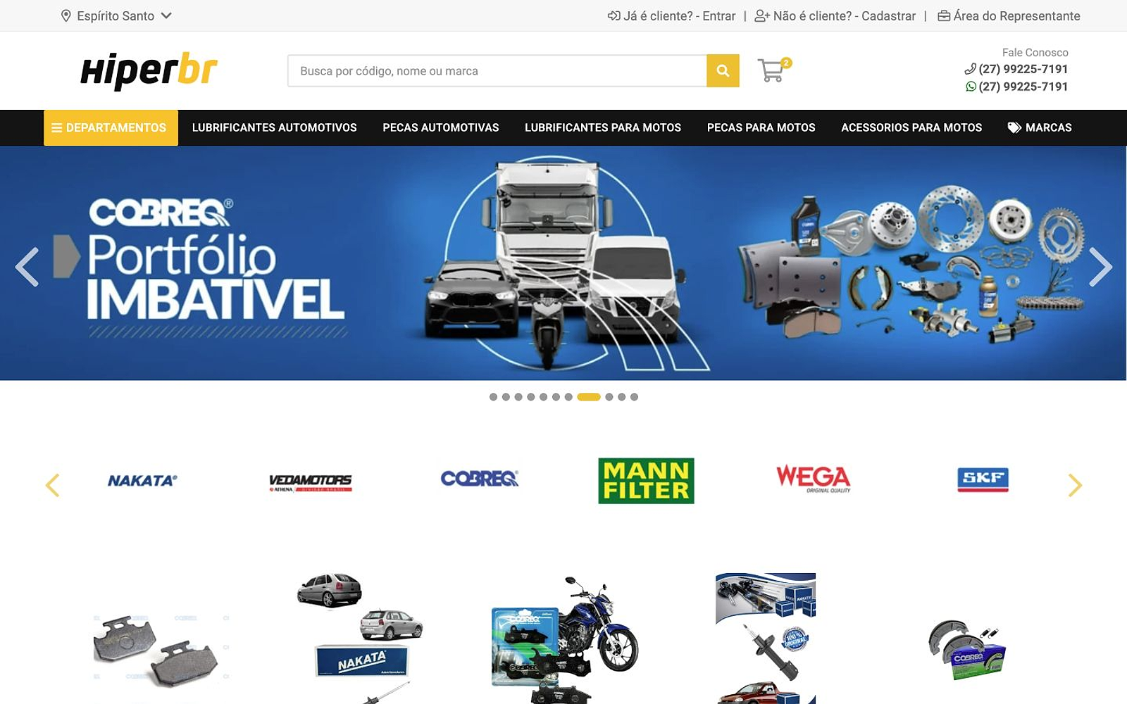 Página inicial do e-commerce B2B com busca, categorias, campanha, marcas e produtos em destaque