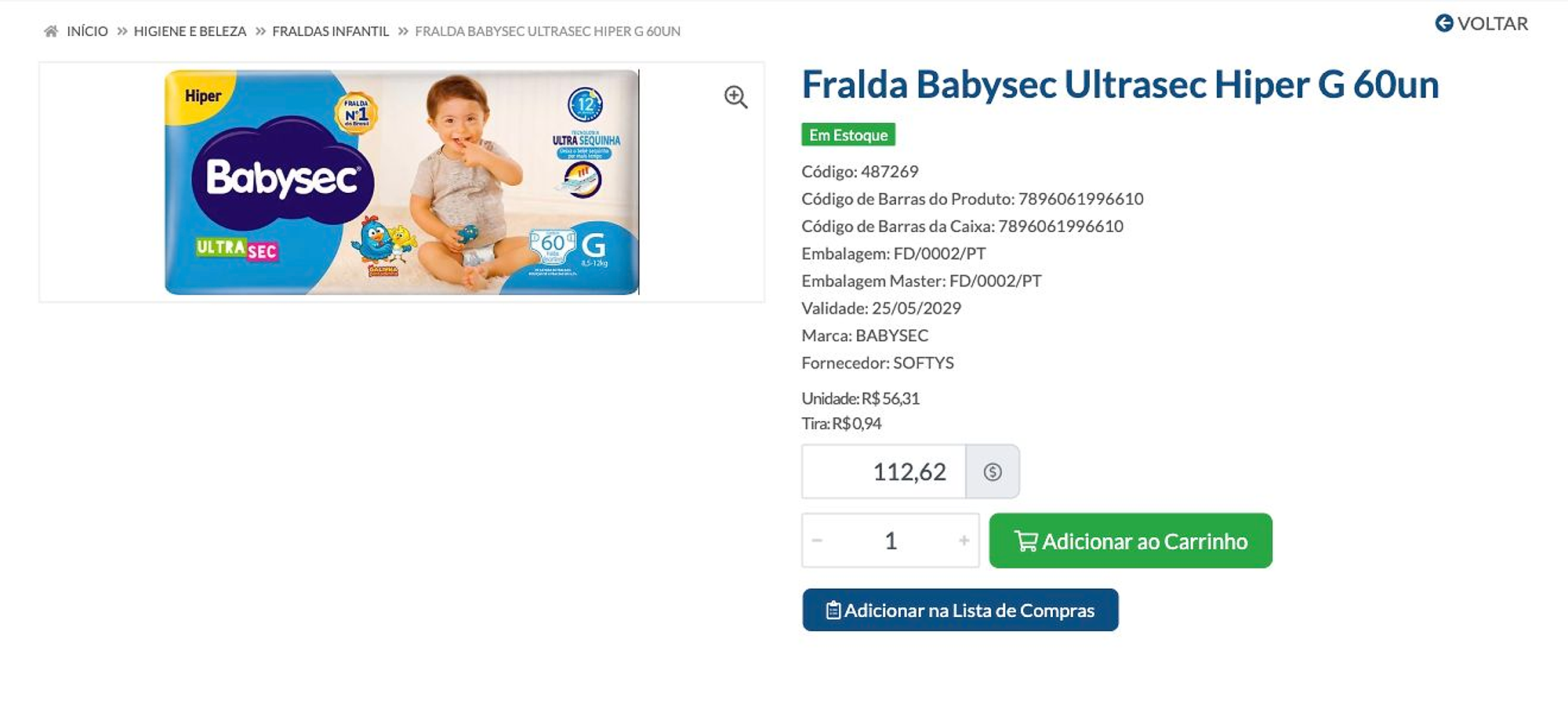 Produto com preço negociável, quantidade e ação para adicionar ao pedido
